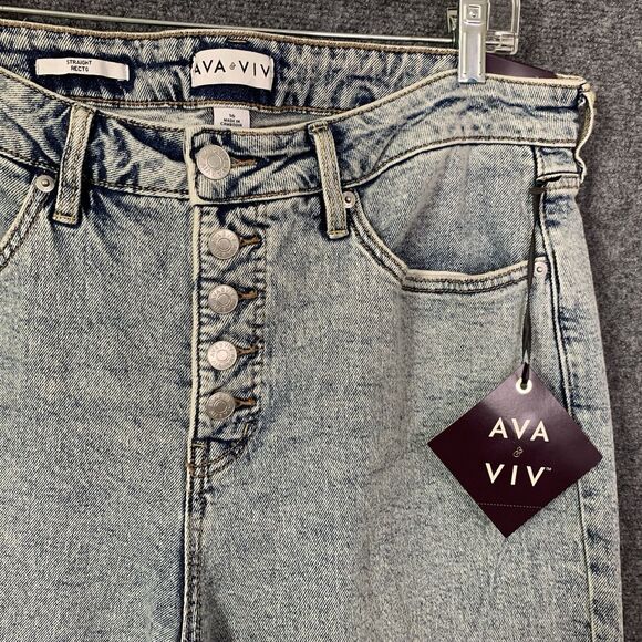AVA & VIV Stone Wash Button Fly Ankle Jeans Sz 16 NWT Straight Leg Cuffs Hi-rise - Picture 6 of 14